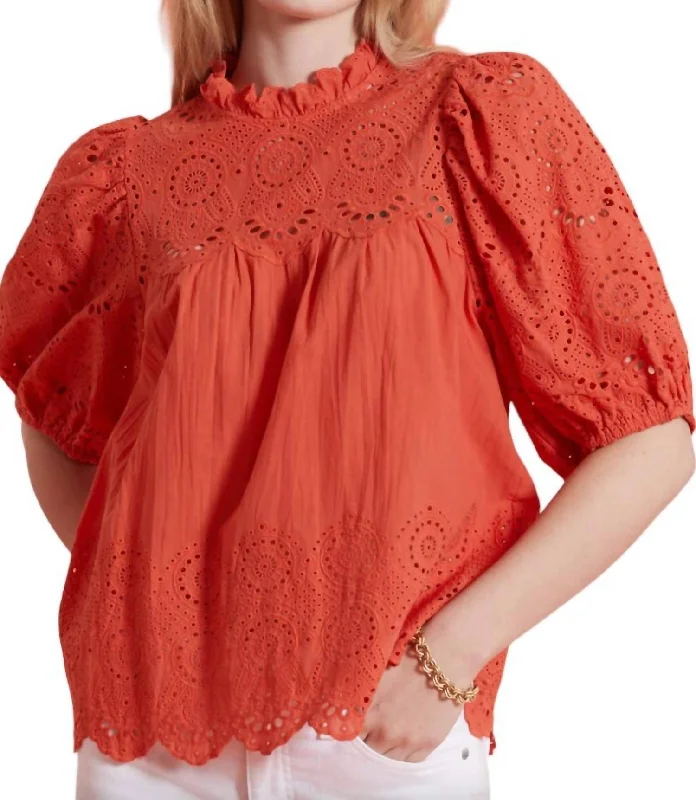 Hayley Eyelet Top In Orange Red