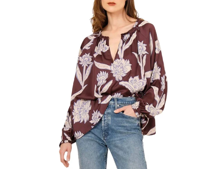 Lani Blouse Top In Maira Bordeaux