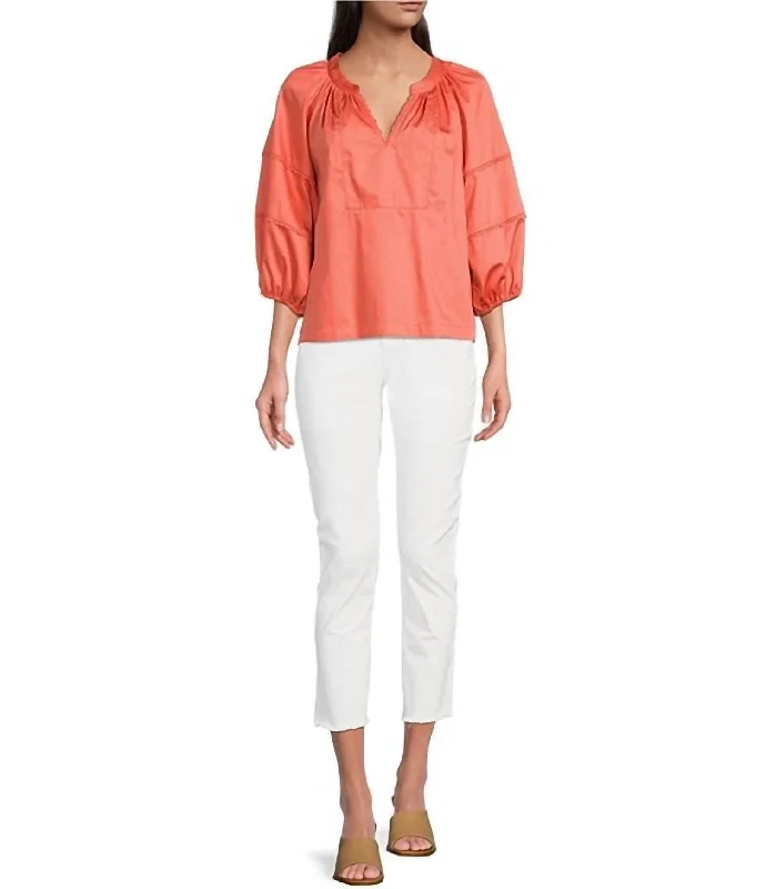 Molly Cotton Sateen Top In Coral Reef