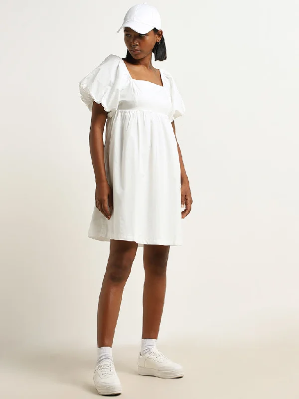 Nuon White Empire-Line Cotton Dress