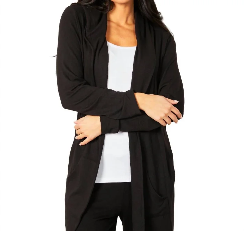 Open Hoodie Duster In Black