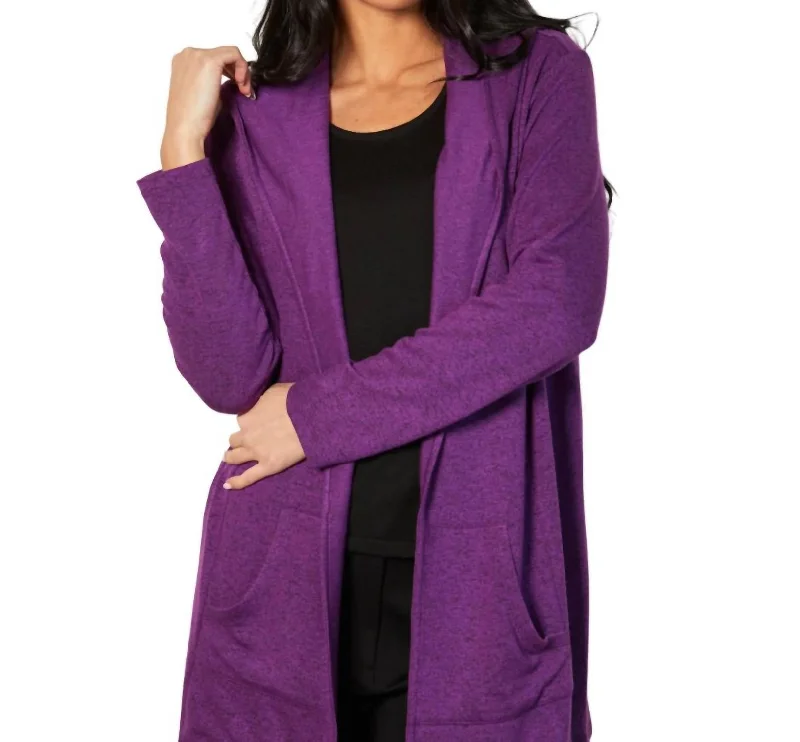 Open Hoodie Duster In Violet