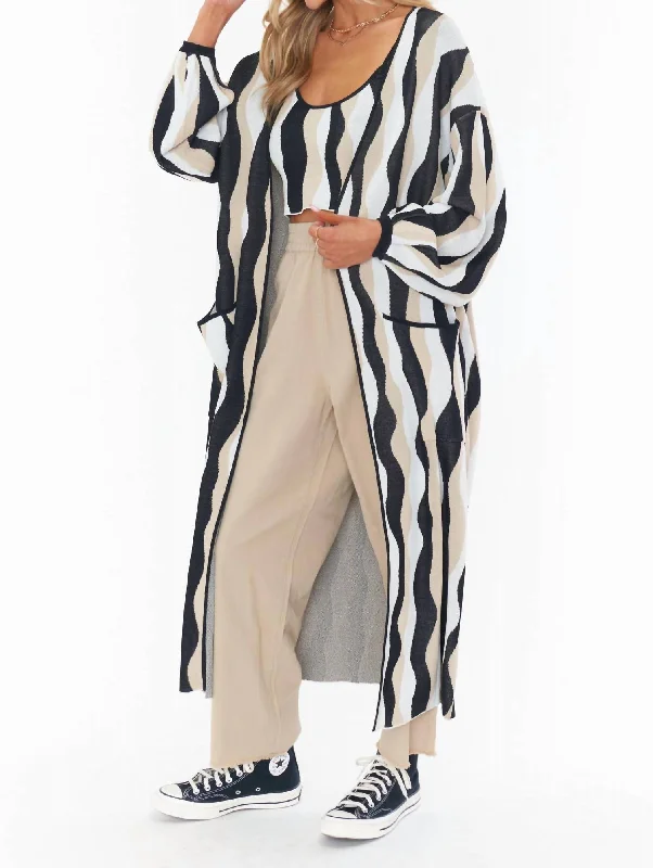 Out & About Cardi In Squiggle Stripe Knit