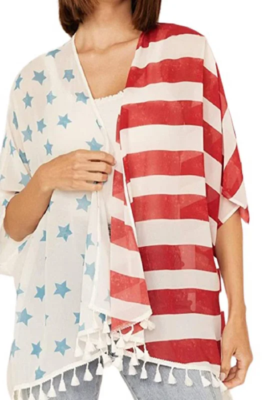 Patriotic Flag Print Kimono In Red/white/blue