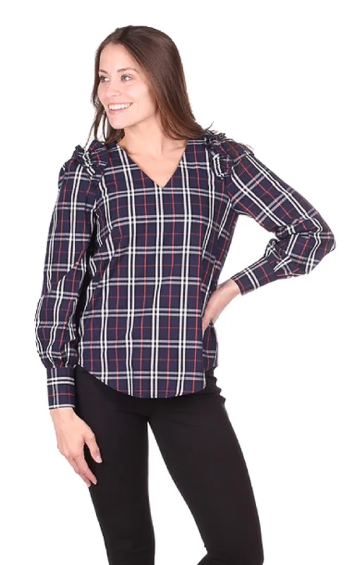 Scarlett Top in Navy Plaid