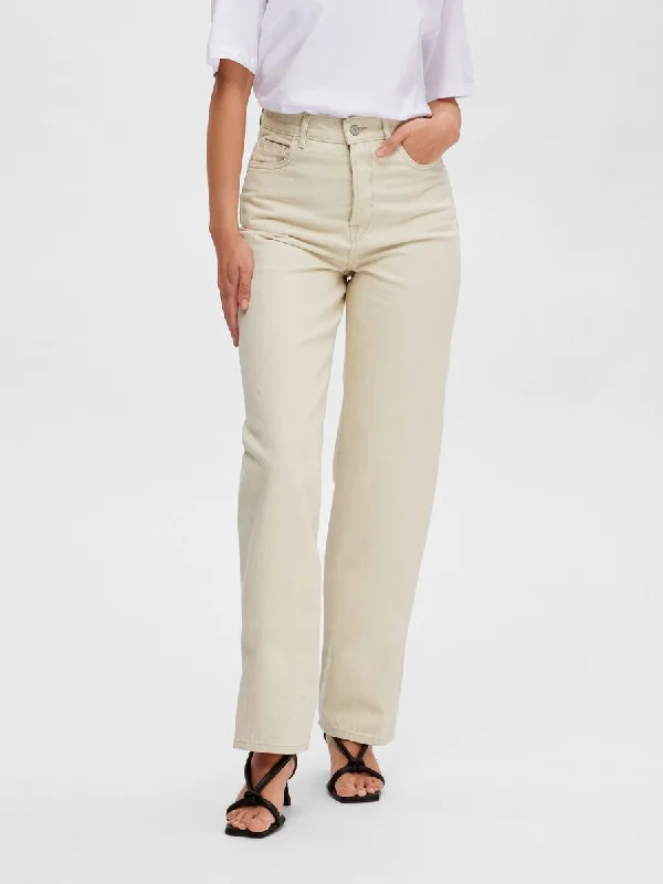 Selected Femme Celina Straight Leg Jeans - Beige Denim