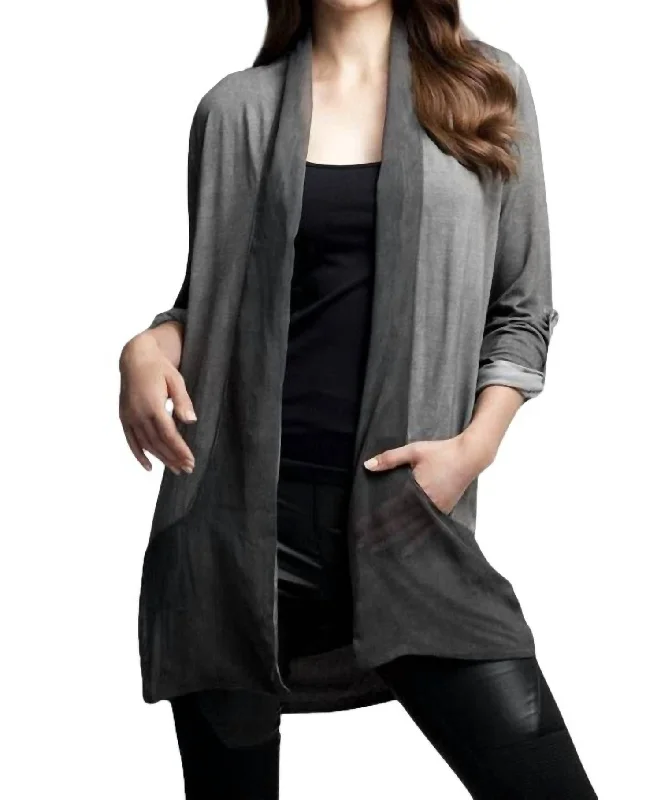 Slash Back Cardigan In Charcoal