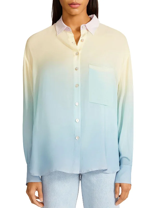 Take A Trip Womens Dip-Dye Button-Down Tunic Top