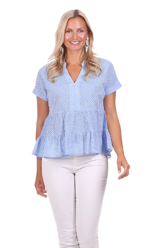 Tobago Top in Blue Textured Dot