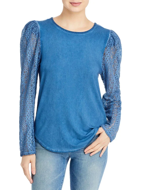 Womens Lace Puff Sleeve Blouse