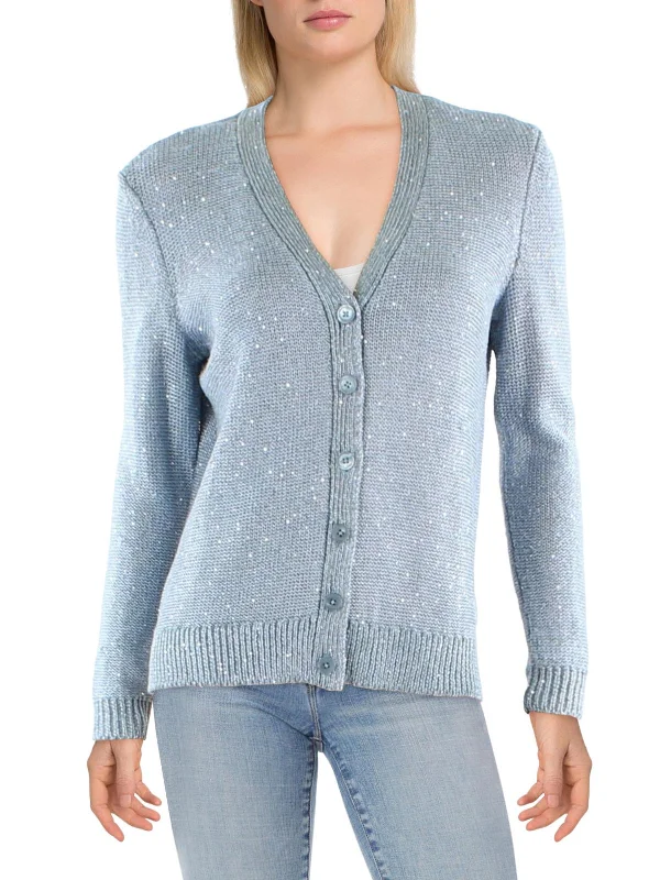 Womens Linen Blend Shimmer Cardigan Sweater