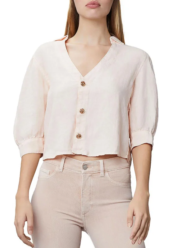 Womens Linen Button-Down Blouse