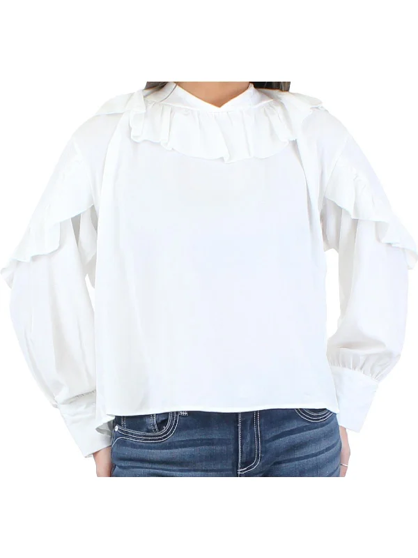 Womens Ruffled Tie Sash Blouse