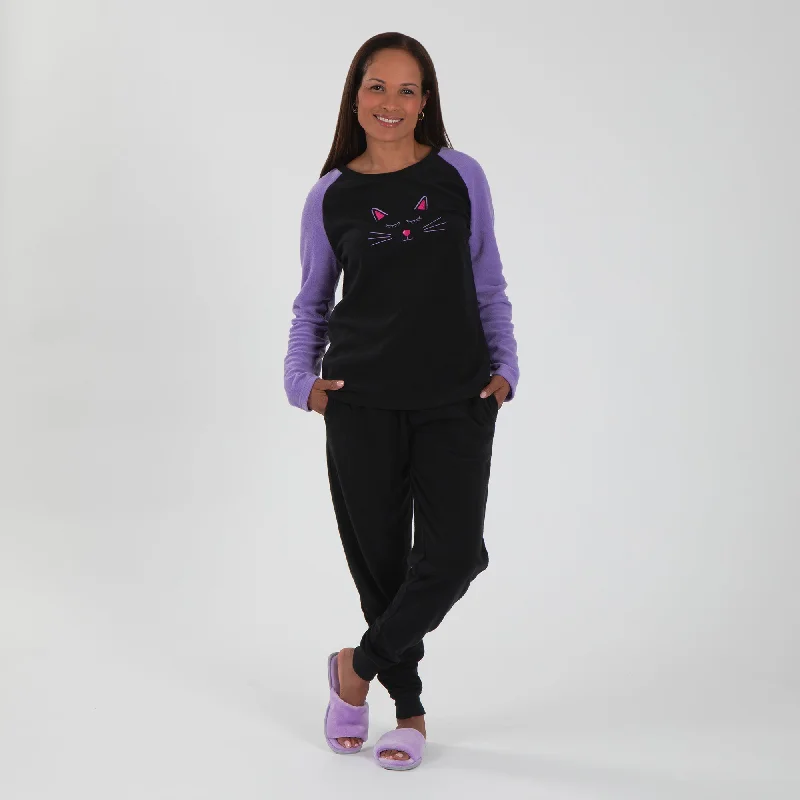 Cat Face Polar Fleece Pajama Set